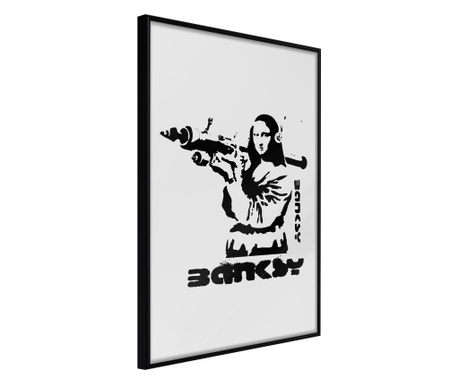 Faldekoráció - banksy: mona lisa with bazooka i - fekete keret - 40 x 60 cm