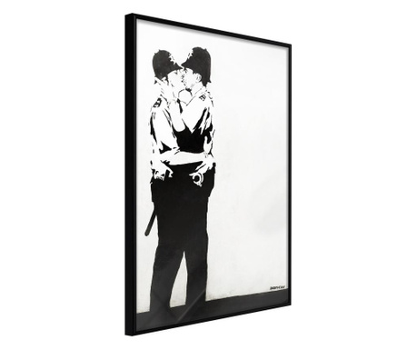 Poster Artgeist - Banksy: Kissing Coppers II - Crni okvir - 40 x 60 cm