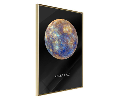 Poster Artgeist - The Solar System: Mercury - Zlatni okvir - 30 x 45 cm