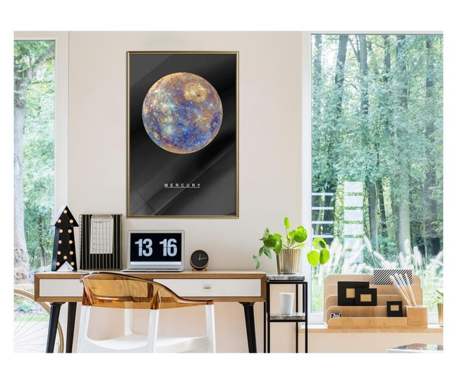 Poster Artgeist - The Solar System: Mercury - Zlatni okvir - 20 x 30 cm