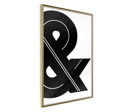 Faldekoráció - ampersand (black and white) - arany keret - 20 x 30 cm