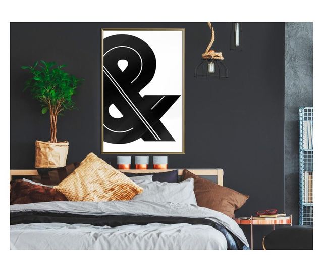 Plakat Artgeist - Ampersand (Black and White) - Zlat okvir - 20 x 30 cm