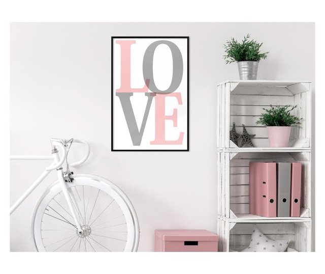 Plakat Artgeist - Grey-Pink Love - Črn okvir - 30 x 45 cm