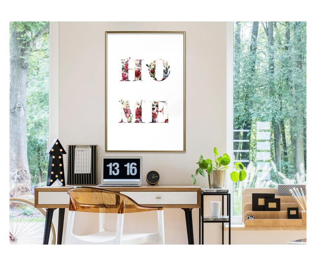 Plakat Artgeist - Floral Home - Zlat okvir - 30 x 45 cm