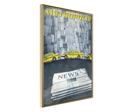 Poster Artgeist - Metropolis News - Zlatni okvir - 30 x 45 cm