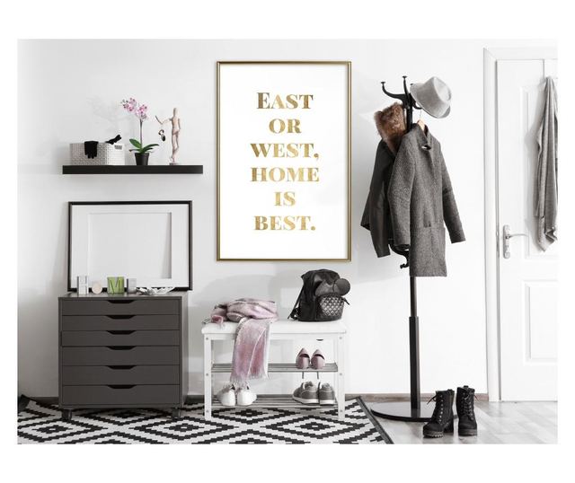 Plakat Artgeist - Home Is Best (Gold) - Zlat okvir - 30 x 45 cm