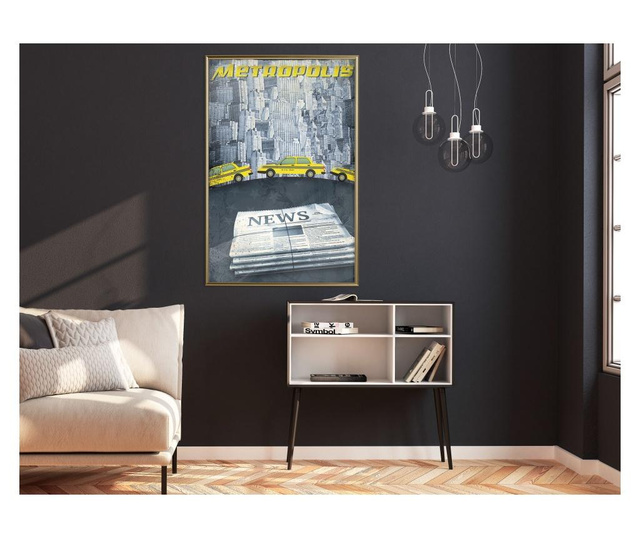 Plakat Artgeist - Metropolis News - Zlat okvir - 20 x 30 cm