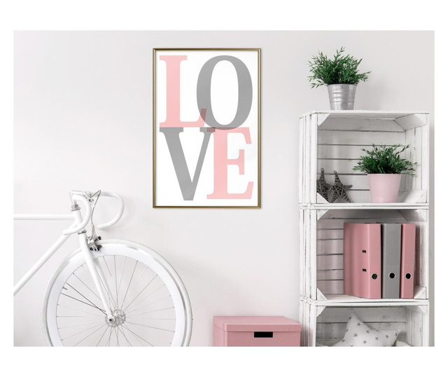 Plakat Artgeist - Grey-Pink Love - Zlat okvir - 20 x 30 cm