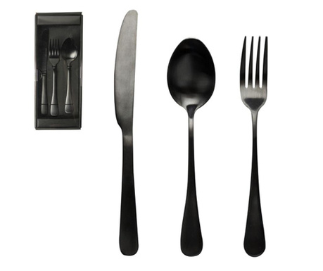 Прибори за хранене gusta black gold, 3 части основни - лъжица/вилица/нож, Инокс, Черен мат, 29 x 12.2 x 3.5 cm