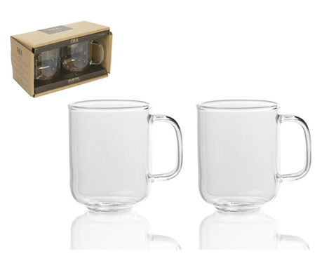 Чаши за кафе gusta fika, Термоустойчиво стъкло, К-т 2 броя, 100 мл, 13 x 7.5 x 7 cm