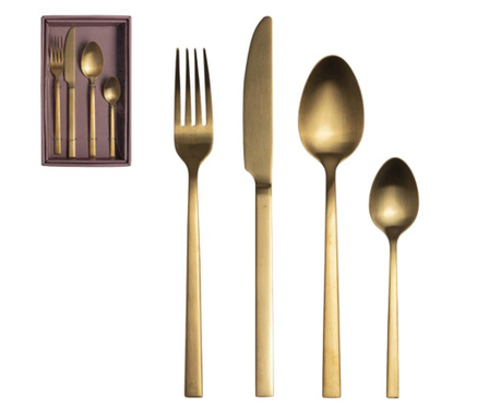 Прибори за хранене gusta gold 16 части, 4 основни - лъжица/вилица/нож/лъжичка чай, Инокс, 16 x 25.8 x 5.1 cm