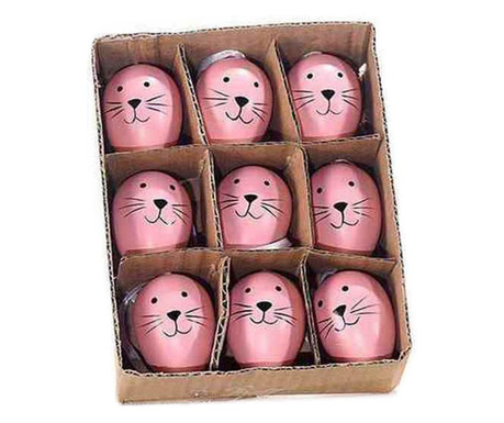 Set 9 oua decorative Paste din plastic roz 3x4 cm