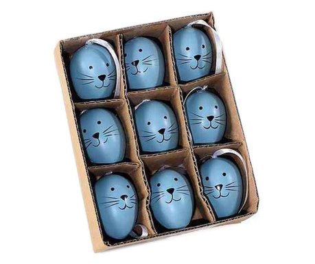 Set 9 oua decorative Paste din plastic albastru 3x4 cm