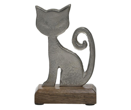 Figurina pisica, metal/lemn, 10x5x16 cm