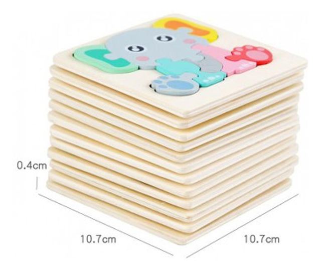 Puzzle 3D mini pastel, 12 modele, din lemn