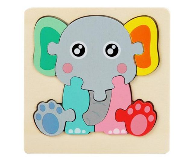 Puzzle 3D mini pastel, 12 modele, din lemn