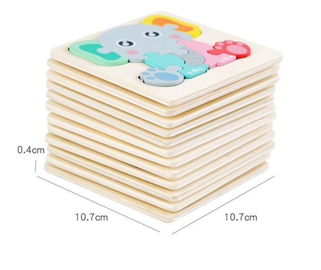 Puzzle 3D mini pastel, 12 modele, din lemn