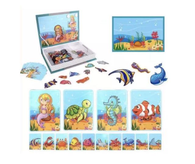 Carte cu 14 Puzzle Magnetic Magia Creaturilor Marine, 61 piese