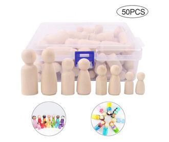 Set 50 papusi de pictat din lemn natur