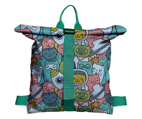 Rucsac Handmade Backpack pentru Copii, Pisici in Spatiu, Multicolor, 45x37 cm