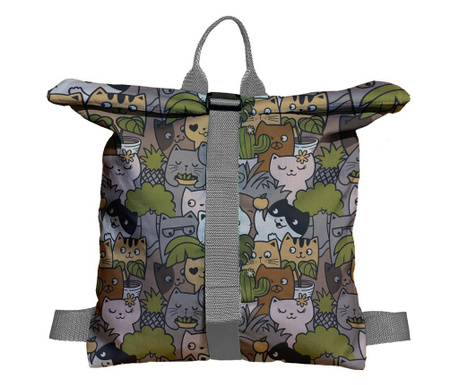 Rucsac Handmade Backpack pentru Copii, Pisici si Plante, Multicolor, 45x37 cm