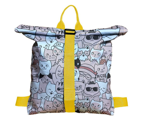 Rucsac Handmade Backpack pentru Copii, Pisici in Cartier, Multicolor, 45x37 cm