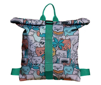 Rucsac Handmade Backpack pentru Copii, Pisici in Vacanta in Destinatie Exotica, Multicolor, 45x37 cm