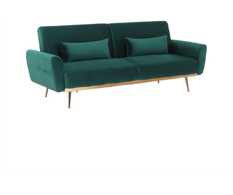 Kihúzható kanapé zöld bársony kárpitozással és arany fém lábakkal Fasta 211x83x85 cm