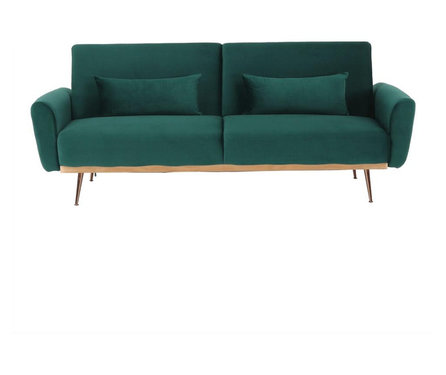 Sofa na razvlačenje s presvlakom od zelenog baršuna i zlatnim metalnim nogama Fasta 211x83x85 cm