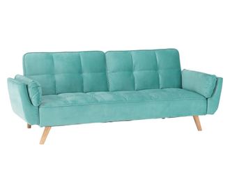 Sofa na razvlačenje u mint zelenom baršunu i nogama od prirodnog hrasta Filema 210x92x82 cm