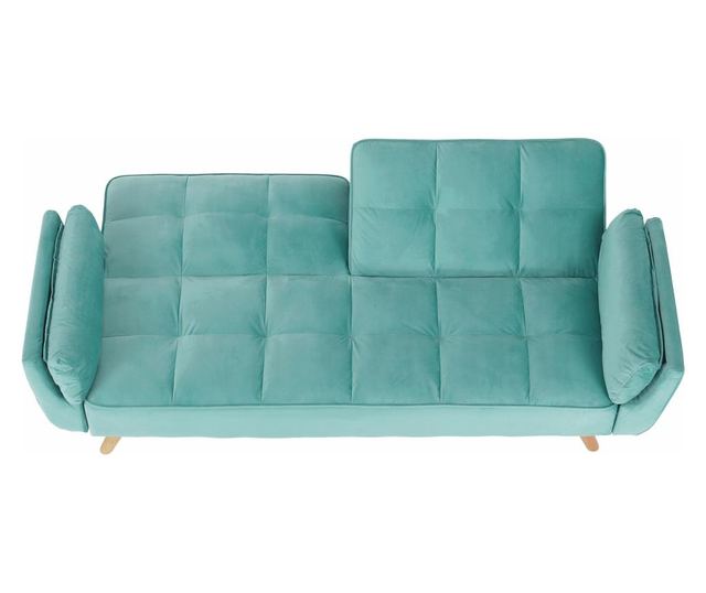 Sofa na razvlačenje u mint zelenom baršunu i nogama od prirodnog hrasta Filema 210x92x82 cm
