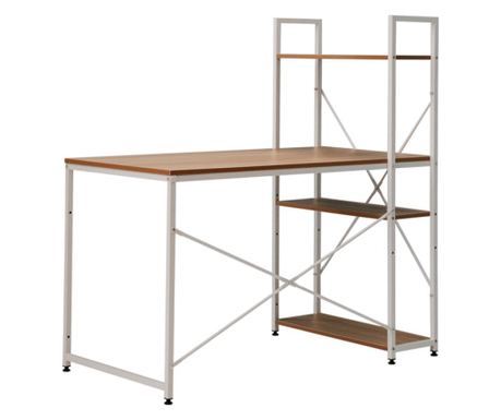 Γραφείο Υπολογιστή Veina Oak Brown MDF & Λευκό Μεταλλικό με Ράφι 120x60x122 εκ.