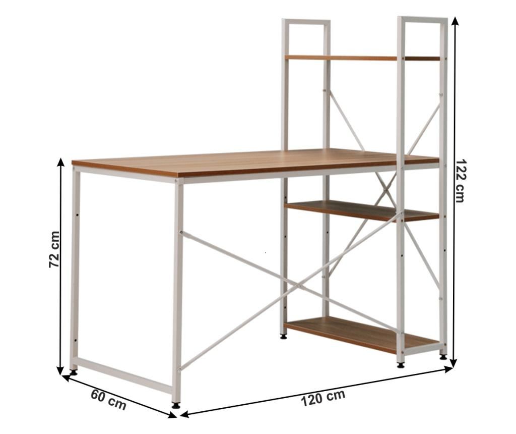 Psací stůl s policí Veina Oak Brown z MDF a bílého kovu 120x60x122 cm - 2