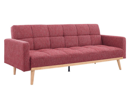 Kihúzható kanapé bordó textil kárpittal és natúr fa lábakkal Mavera 214x84x84 cm