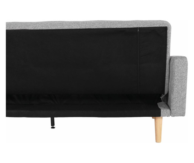 Canapea extensibila Mavera, tapiterie textil gri si picioare lemn natur, 214x84x84 cm