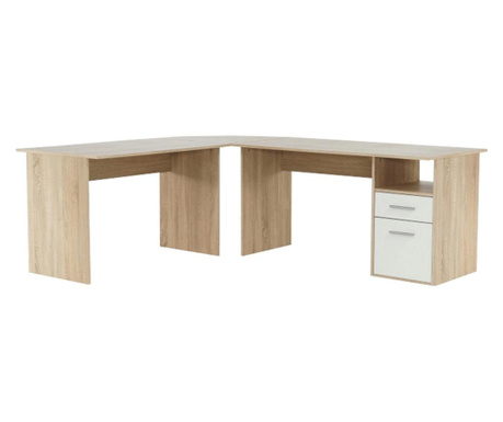 Kutni radni stol od svijetlog hrasta sonoma bijeli Maurus 203x176x70 cm