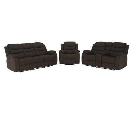 Set 2 canapele si 1 fotoliu cu tapiterie material textil maro Fabron 204x94x100 cm