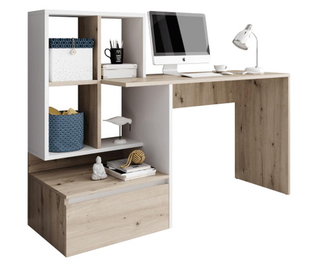 PC íróasztal halványbarna tölgy kézműves fehér matt Nereo 145x52x112 cm