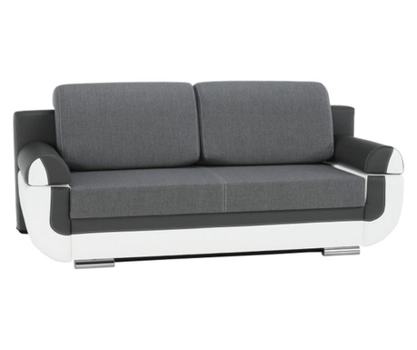 Sofa na razvlačenje bijela ekološka koža i siva tekstilna presvlaka Kardyn 204x90x89 cm