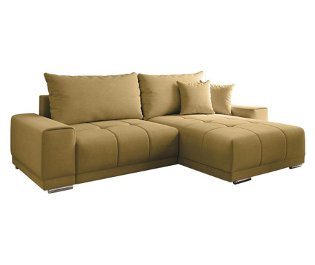 Kihúzható kanapé mustársárga textil kárpitozással Kevan 261x178x98 cm