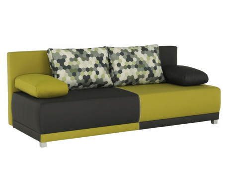 Kihúzható kanapé szürke zöld textil kárpit Spiker párnák 206x91x77 cm