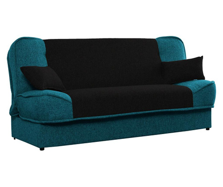 Kihúzható kanapé fekete türkiz textil kárpittal Asia 194x86x95 cm