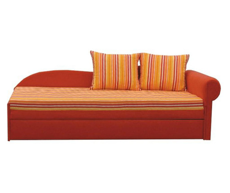 Kihúzható kanapé narancssárga textil kárpitozással jobb Aga 197x78x75 cm