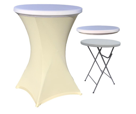 CULINARO Set masa pliabila rotunda, cocktail D80xH110cm, husa stretch ivory, capac elastic alb