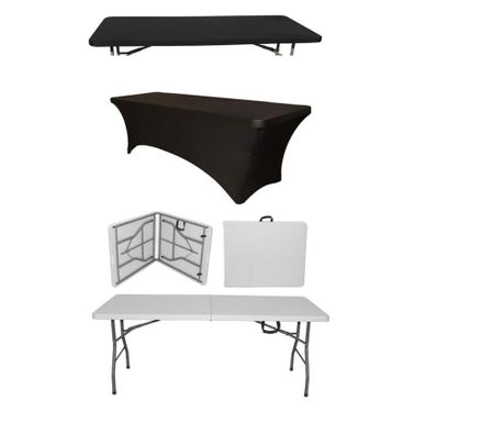 CULINARO Set masa catering pliabila tip valiza, dreptunghiulara 180x76xh74cm, husa neagra si capac elastic negru