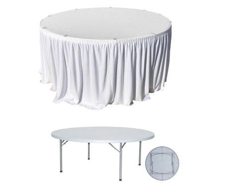 CULINARO Set pentru catering, evenimente, masa plianta rotunda 180xh74cm cu fusta de masa alba