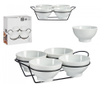 Set 4 boluri ceramice rotunde, 200 ml, pe suport metalic cu manere, Escalate, 6x20x25.5 cm