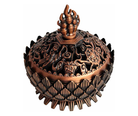 Vasul Abundentei, obiect feng shui cu 8 simboluri norocoase pentru atragerea banilor, set cu ghid zodiacool, metal bronz