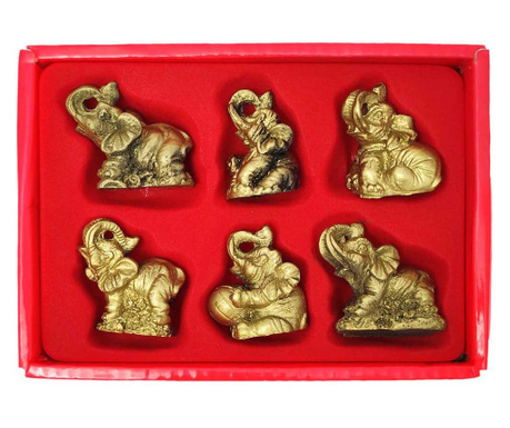 Set 6 elefanti norocosi, decoratiuni feng shui casa pentru dragoste si noroc, auriu