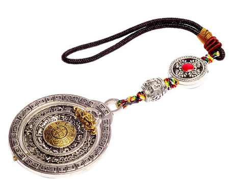 Amuleta 8 simboluri norocoasa Ashtamangala Feng Shui pentru multiplicarea norocului in casa, metal premium argintiu snur